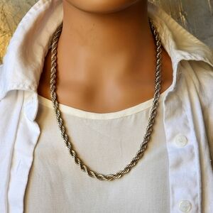 24” Long Sterling Silver 925 Rope Vintage Massive Heavy Silver Chain Necklace